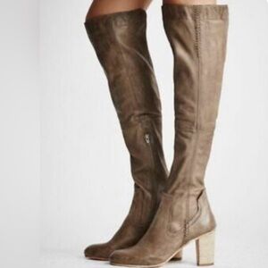 Free People Jack Grey Leather Over the Knee Boots
